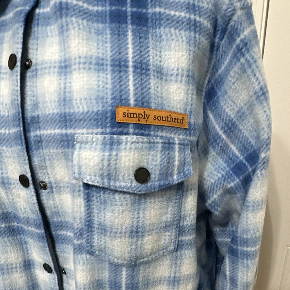Simply Southern Women’s Blue/White Plaid Shacket Jacket Button Front Collared XL - Picture 2 of 13